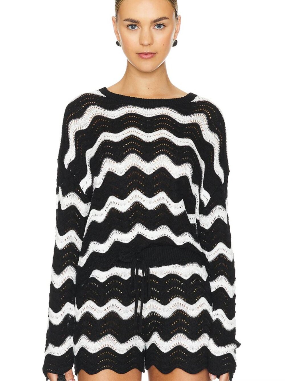 Beach Riot Black White Chevron Knit Sweater Size Small New NWOT Matching Set Top